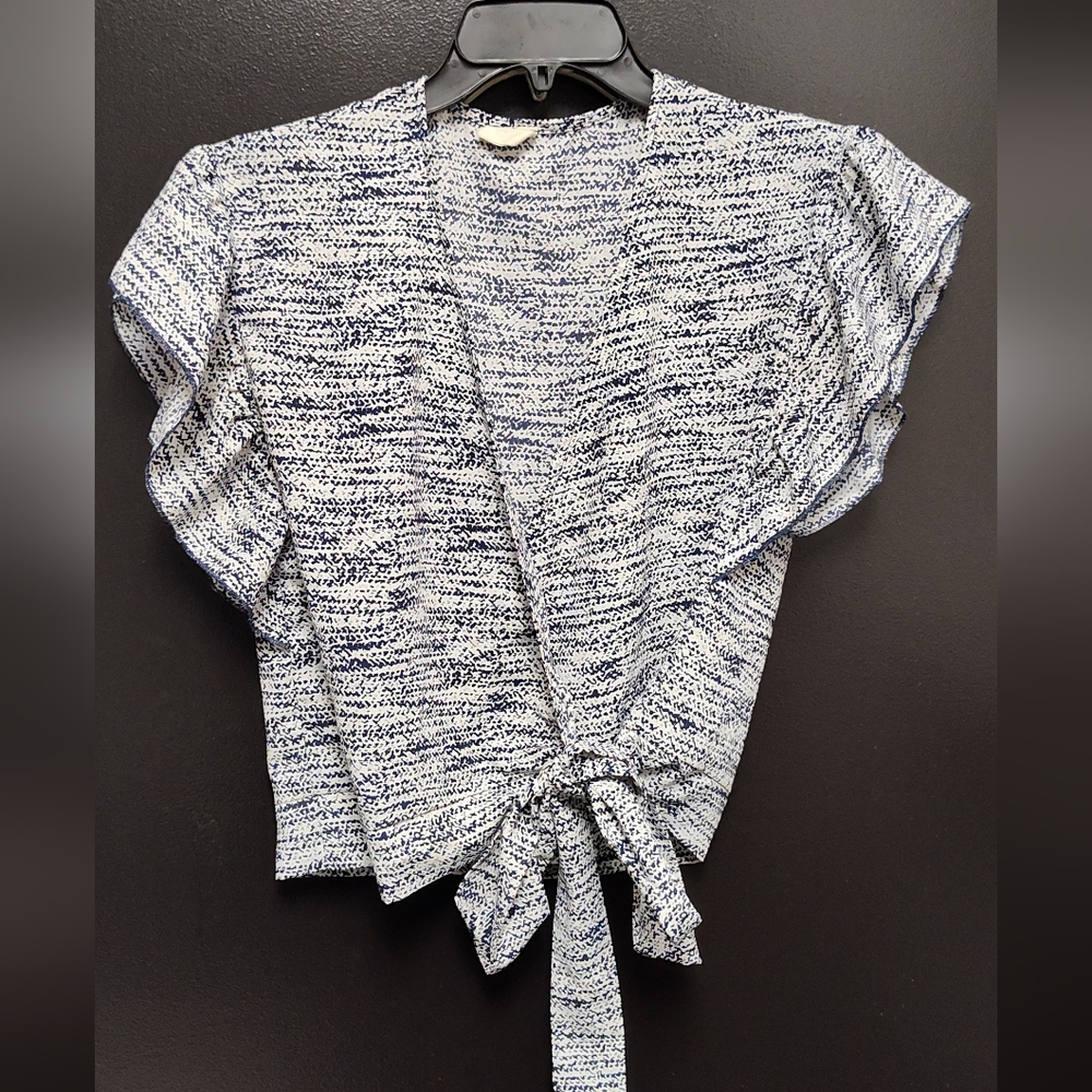 Blue and White Wrap Blouse